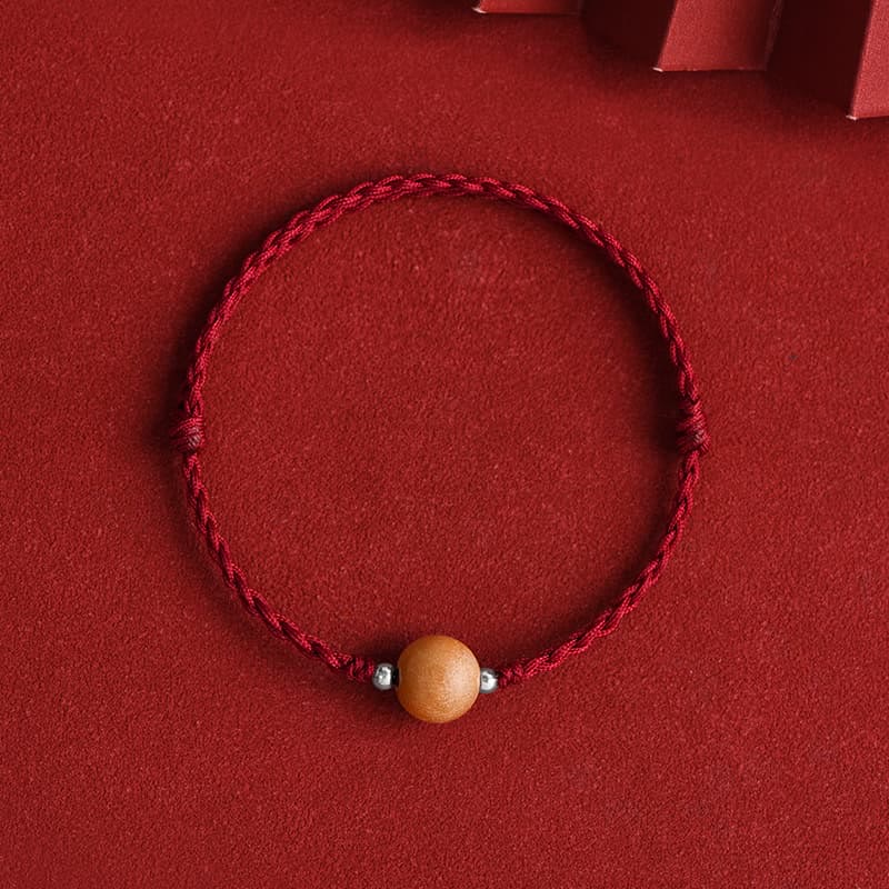 Buddha Stones天然ピーチウッドビーズ幸運編み込みブレスレットアンクレット