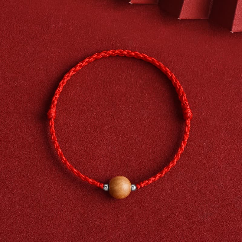 Buddha Stones天然ピーチウッドビーズ幸運編み込みブレスレットアンクレット