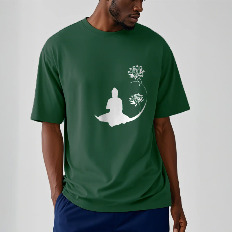 Buddha Stones蓮の花と共に座る仏陀の模様 Tシャツ - image 12