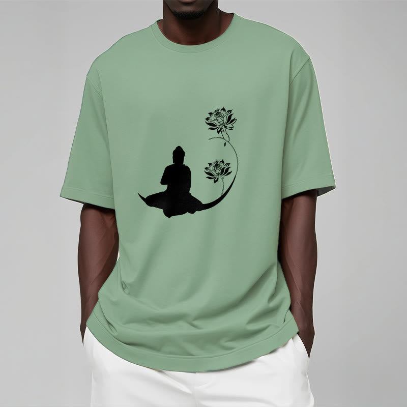 Buddha Stones蓮の花と共に座る仏陀の模様 Tシャツ - image 16