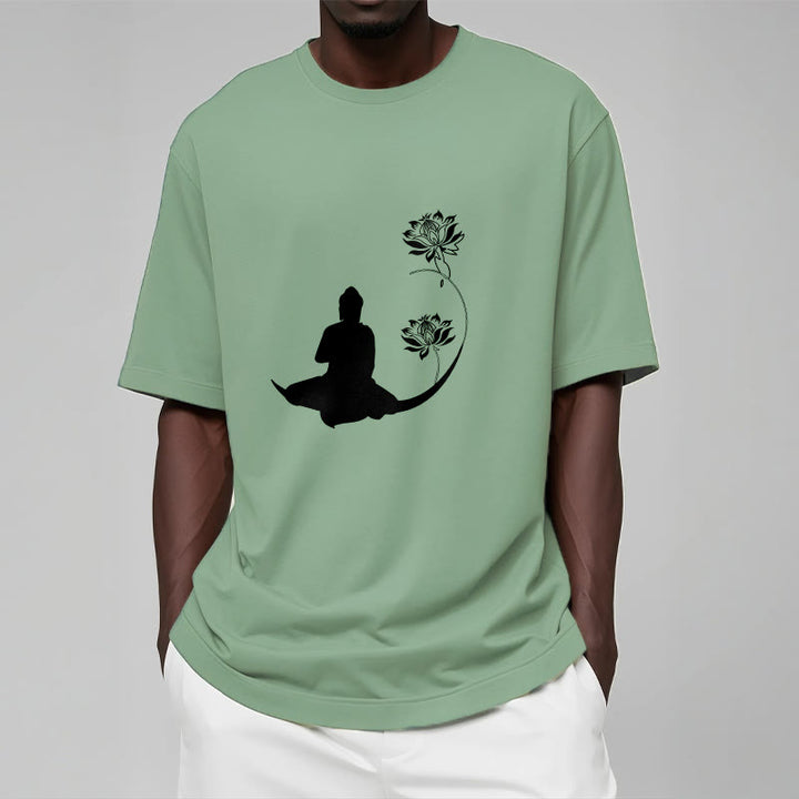 Buddha Stones蓮の花と共に座る仏陀の模様 Tシャツ - image 16