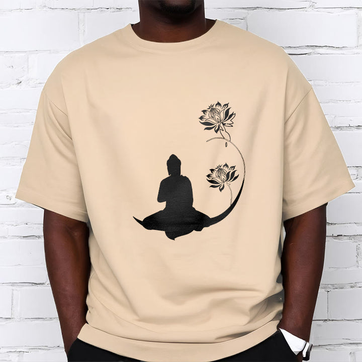 Buddha Stones蓮の花と共に座る仏陀の模様 Tシャツ - image 10
