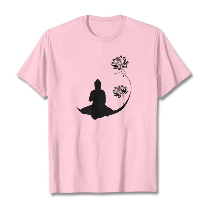 Buddha Stones蓮の花と共に座る仏陀の模様 Tシャツ - ライトピンク - 2XL - image 13