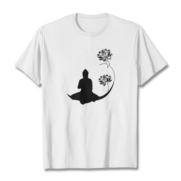 Buddha Stones蓮の花と共に座る仏陀の模様 Tシャツ - 白 - 2XL - image 6