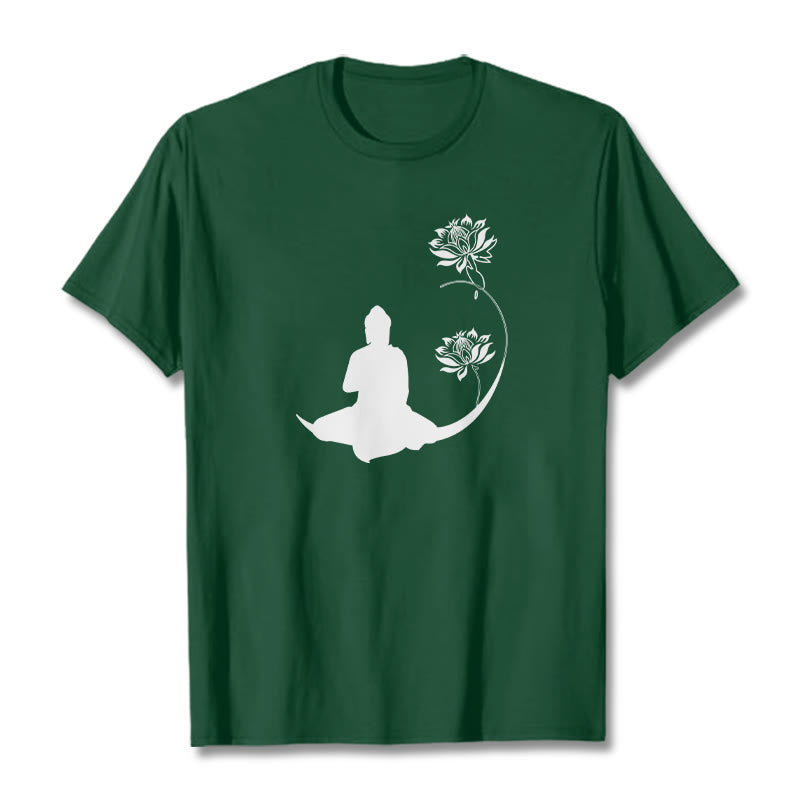 Buddha Stones蓮の花と共に座る仏陀の模様 Tシャツ - フォレストグリーン - 2XL - image 11