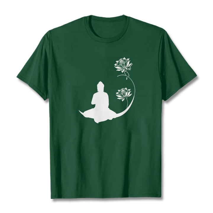 Buddha Stones蓮の花と共に座る仏陀の模様 Tシャツ - フォレストグリーン - 2XL - image 11