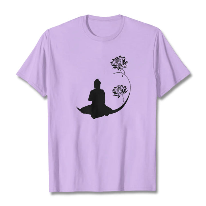 Buddha Stones蓮の花と共に座る仏陀の模様 Tシャツ - 梅 - 2XL - image 17