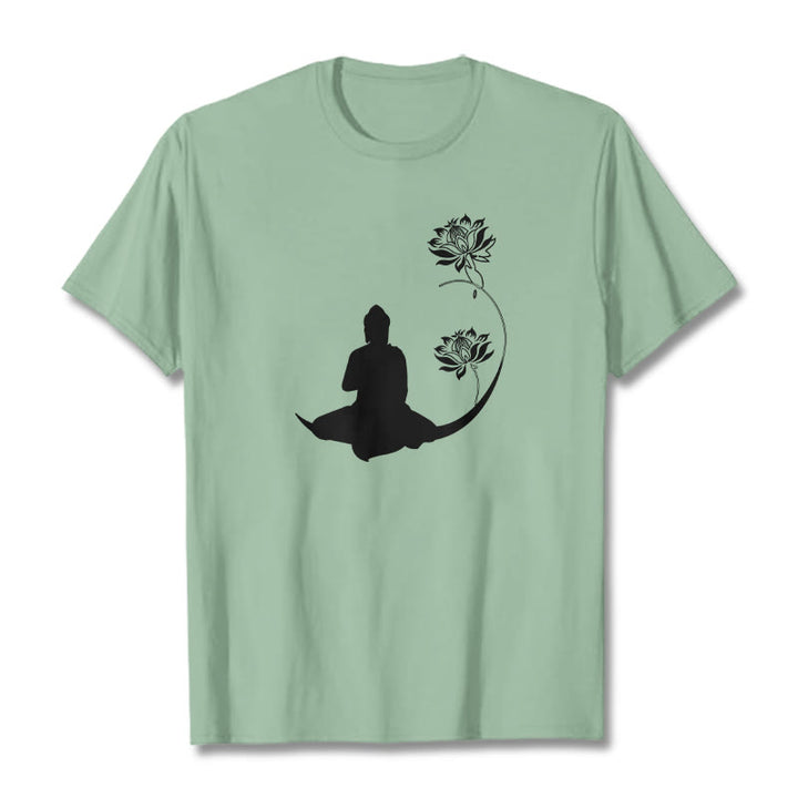 Buddha Stones蓮の花と共に座る仏陀の模様 Tシャツ - ペールグリーン - 2XL - image 15