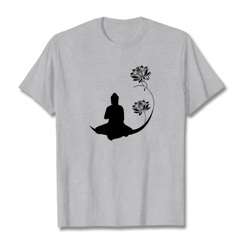 Buddha Stones蓮の花と共に座る仏陀の模様 Tシャツ - ライトグレー - 2XL - image 20
