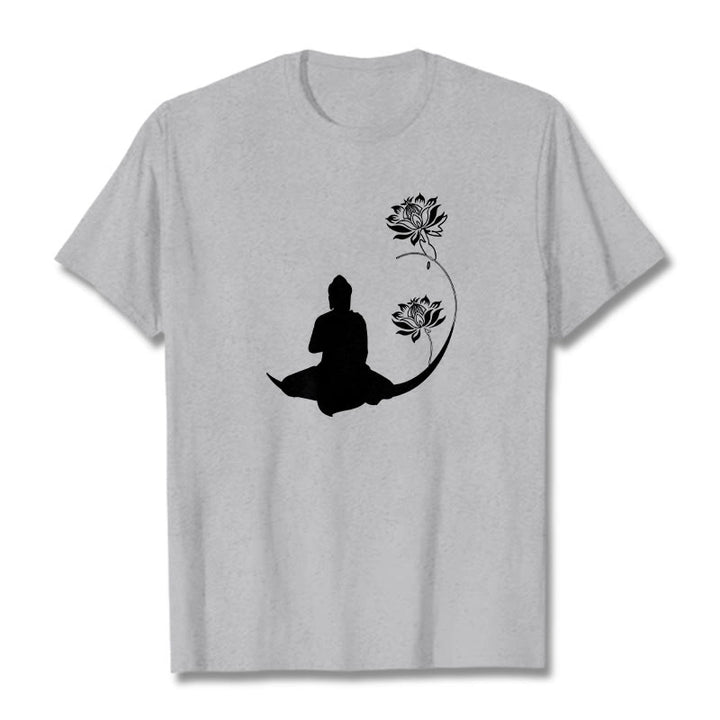 Buddha Stones蓮の花と共に座る仏陀の模様 Tシャツ - ライトグレー - 2XL - image 20