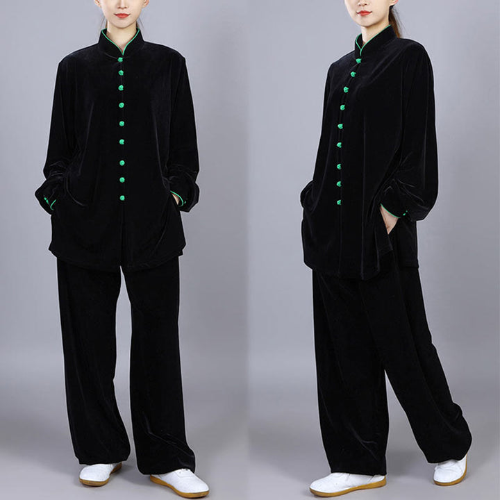 Buddha Stones2点セット 秋冬 太極拳 瞑想 気功 禅 練習 ユニセックス ベロア プラッシュ 服 セット - image 1