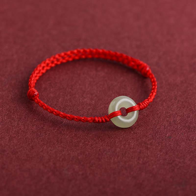 Buddha Stones天然和田翡翠 平和バックル 守護 幸運 編み込みブレスレット アンクレット