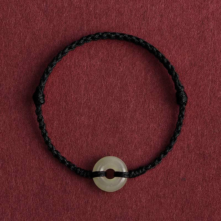 Buddha Stones天然和田翡翠 平和バックル 守護 幸運 編み込みブレスレット アンクレット