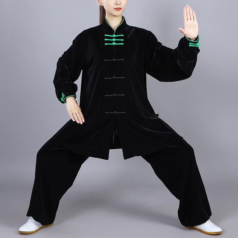 Buddha Stones 2点セット 秋冬 太極拳 気功 練習用 ユニセックス カエルボタン 瞑想 ベロア ウェア セット - 黒 - 3XL-US/UK/AU/EUXL - image 17