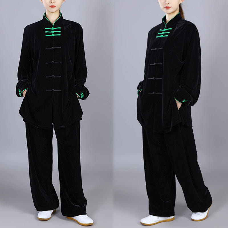 Buddha Stones 2点セット 秋冬 太極拳 気功 練習用 ユニセックス カエルボタン 瞑想 ベロア ウェア セット - image 19