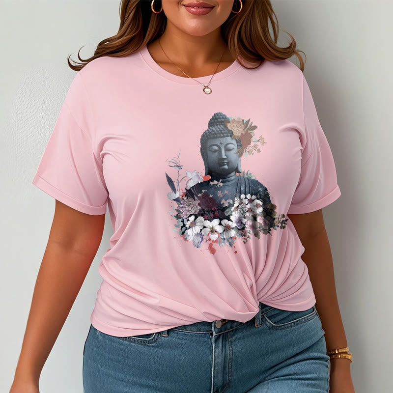Buddha Stonesと仏像を囲むカラフルな花柄Tシャツ - image 14
