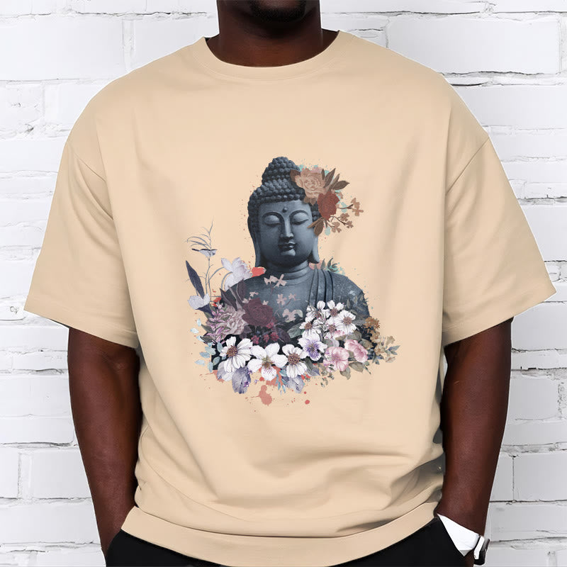 Buddha Stonesと仏像を囲むカラフルな花柄Tシャツ - image 10