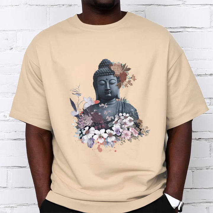 Buddha Stonesと仏像を囲むカラフルな花柄Tシャツ - image 10