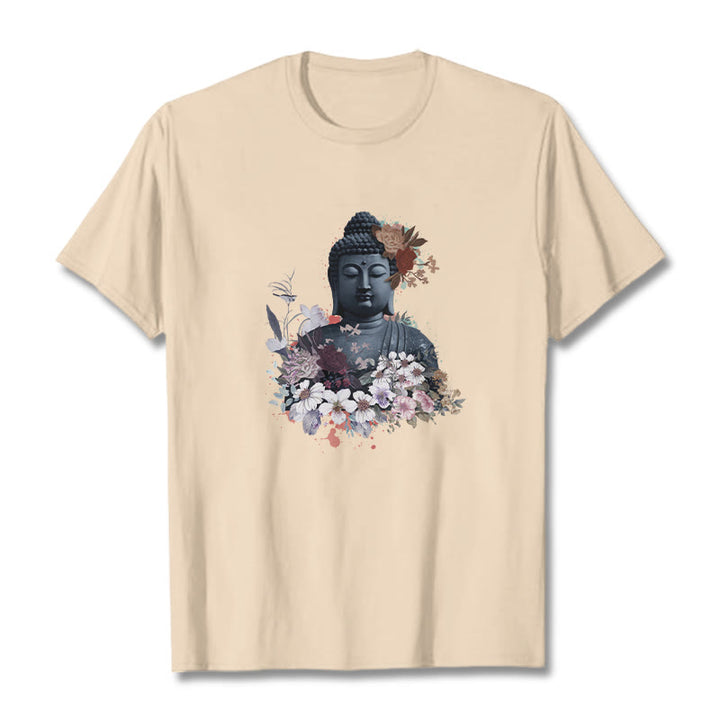 Buddha Stonesと仏像を囲むカラフルな花柄Tシャツ - ビスク - 2XL - image 9