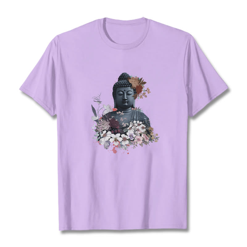 Buddha Stonesと仏像を囲むカラフルな花柄Tシャツ - 梅 - 2XL - image 17