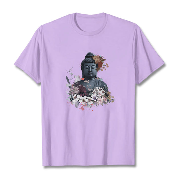 Buddha Stonesと仏像を囲むカラフルな花柄Tシャツ - 梅 - 2XL - image 17