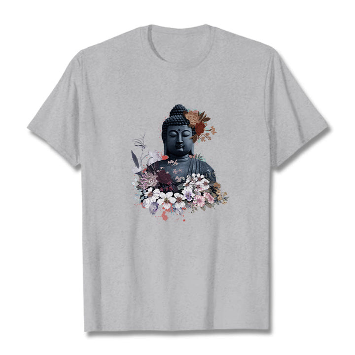 Buddha Stonesと仏像を囲むカラフルな花柄Tシャツ - ライトグレー - 2XL - image 20