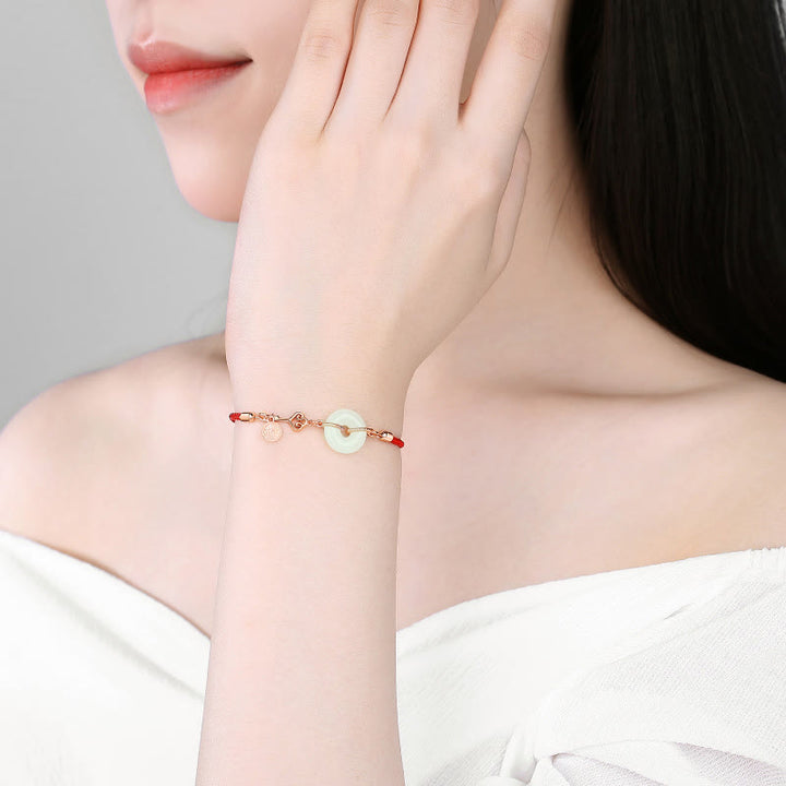 Buddha Stones天然和田翡翠平和バックル925スターリングシルバー赤い糸福文字保護幸運ブレスレット