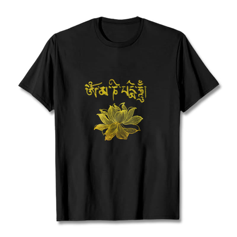 Buddha Stones黄金蓮 サンスクリットTシャツ - 黒 - 2XL - image 0
