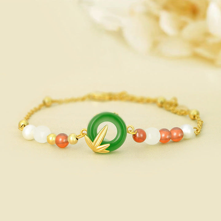 Buddha Stones925スターリングシルバー グリーンカルセドニー ピースバックル バンブーカームブレスレット