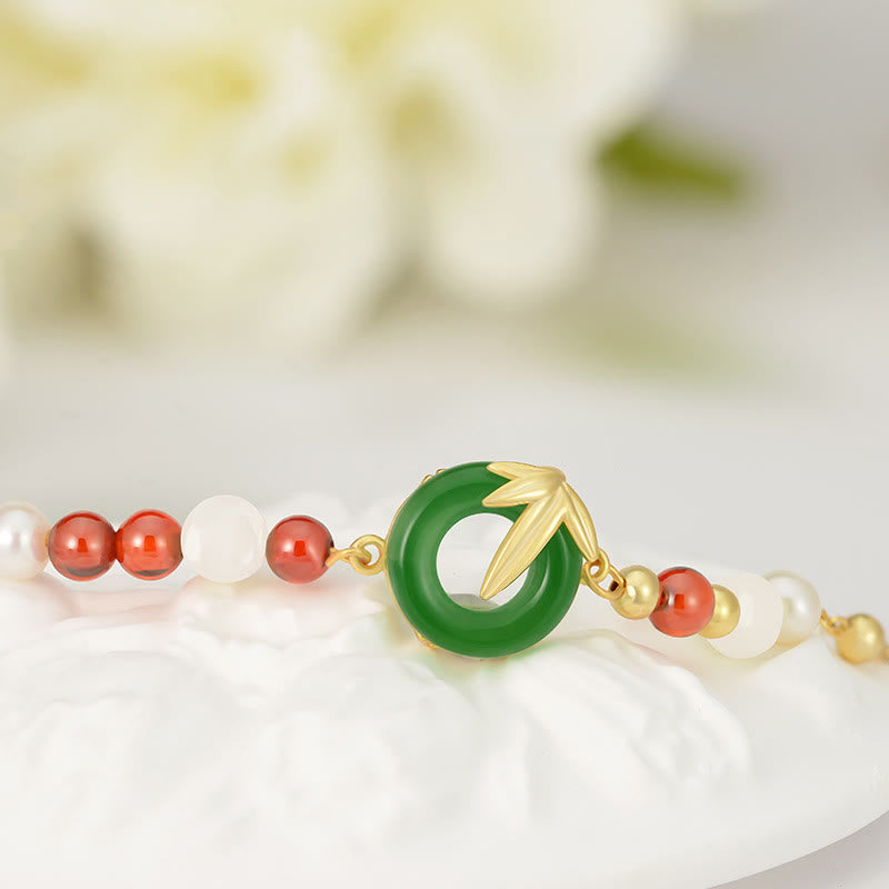 Buddha Stones925スターリングシルバー グリーンカルセドニー ピースバックル バンブーカームブレスレット