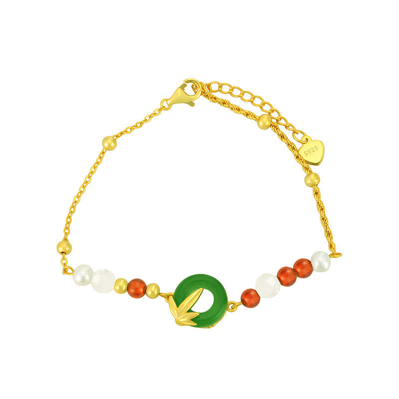 Buddha Stones925スターリングシルバー グリーンカルセドニー ピースバックル バンブーカームブレスレット