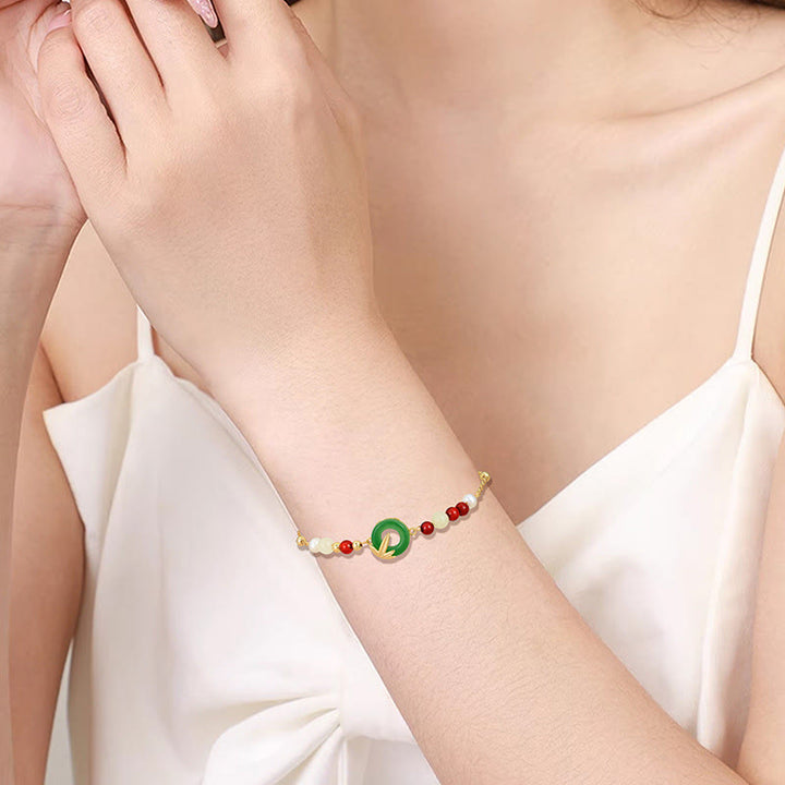 Buddha Stones925スターリングシルバー グリーンカルセドニー ピースバックル バンブーカームブレスレット