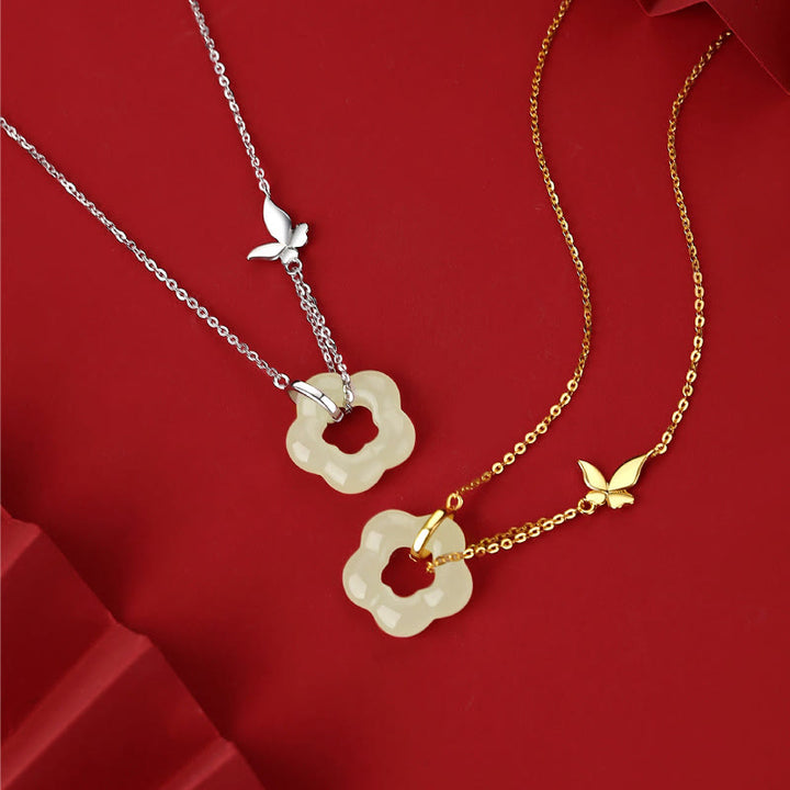 Buddha Stones925 スターリングシルバー バタフライ 和田翡翠 フラワー 祝福ネックレス ペンダント