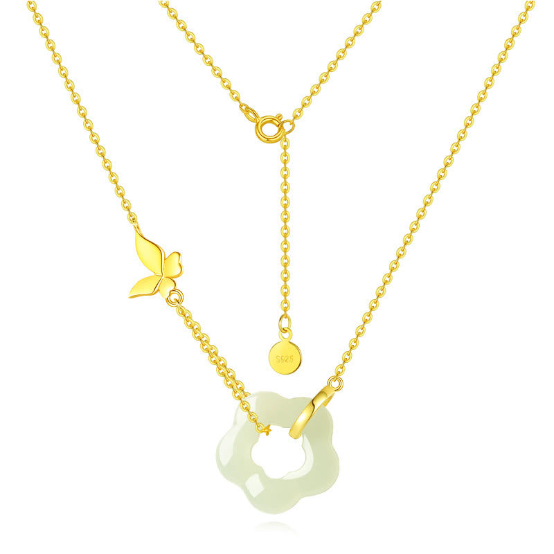 Buddha Stones925 スターリングシルバー バタフライ 和田翡翠 フラワー 祝福ネックレス ペンダント - image 2