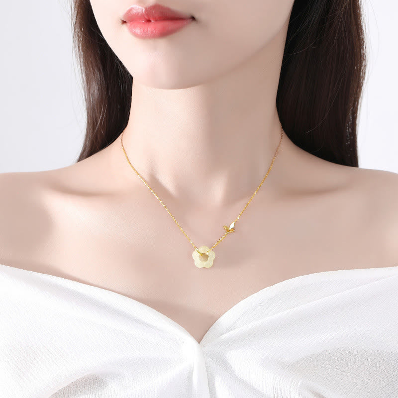 Buddha Stones925 スターリングシルバー バタフライ 和田翡翠 フラワー 祝福ネックレス ペンダント