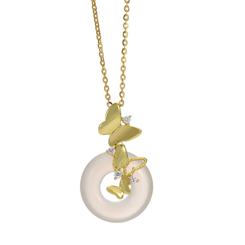 Buddha Stones925スターリングシルバー バタフライカルセドニー平和のお守りチャーム祝福 幸運 ネックレス ペンダント - image 1