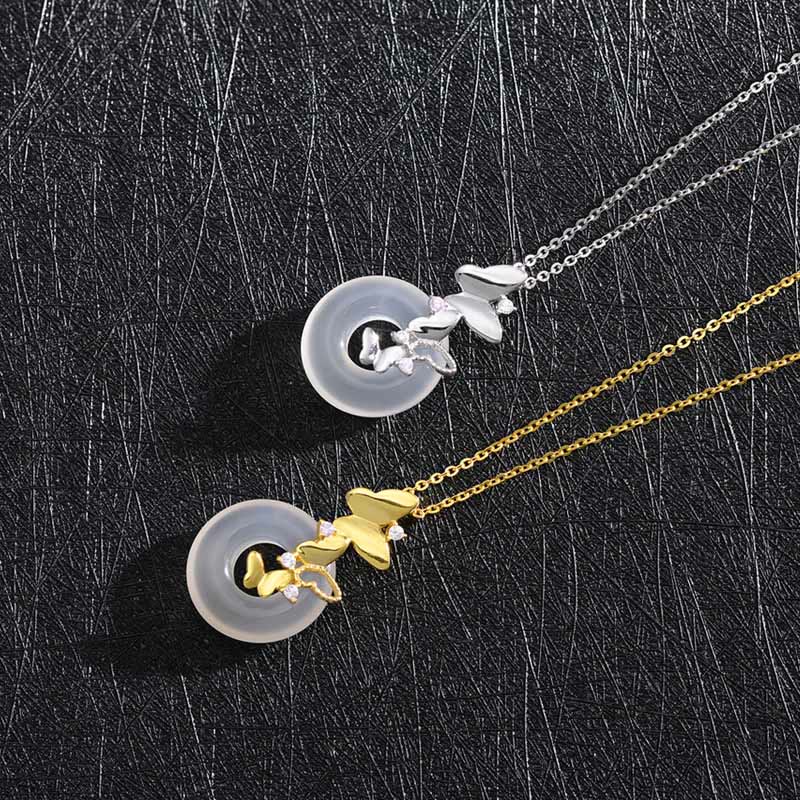 Buddha Stones925スターリングシルバー バタフライカルセドニー平和のお守りチャーム祝福 幸運 ネックレス ペンダント - image 9