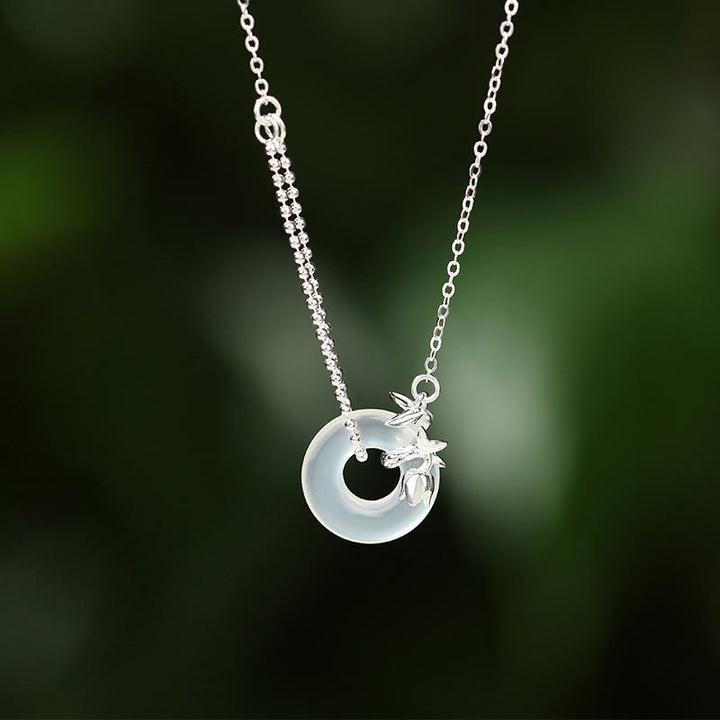 Buddha Stones925スターリングシルバー チューリップカルセドニー ピースバックル フォーチュンネックレスペンダント