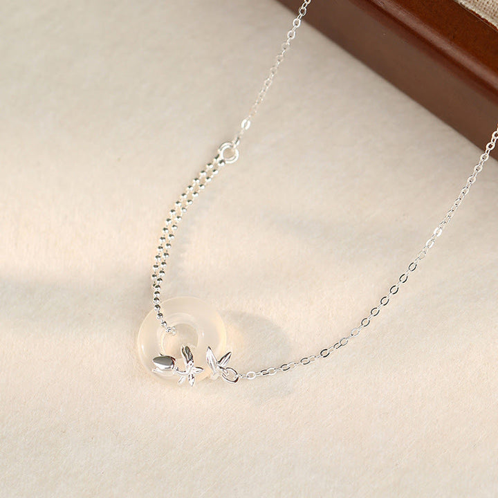 Buddha Stones925スターリングシルバー チューリップカルセドニー ピースバックル フォーチュンネックレスペンダント