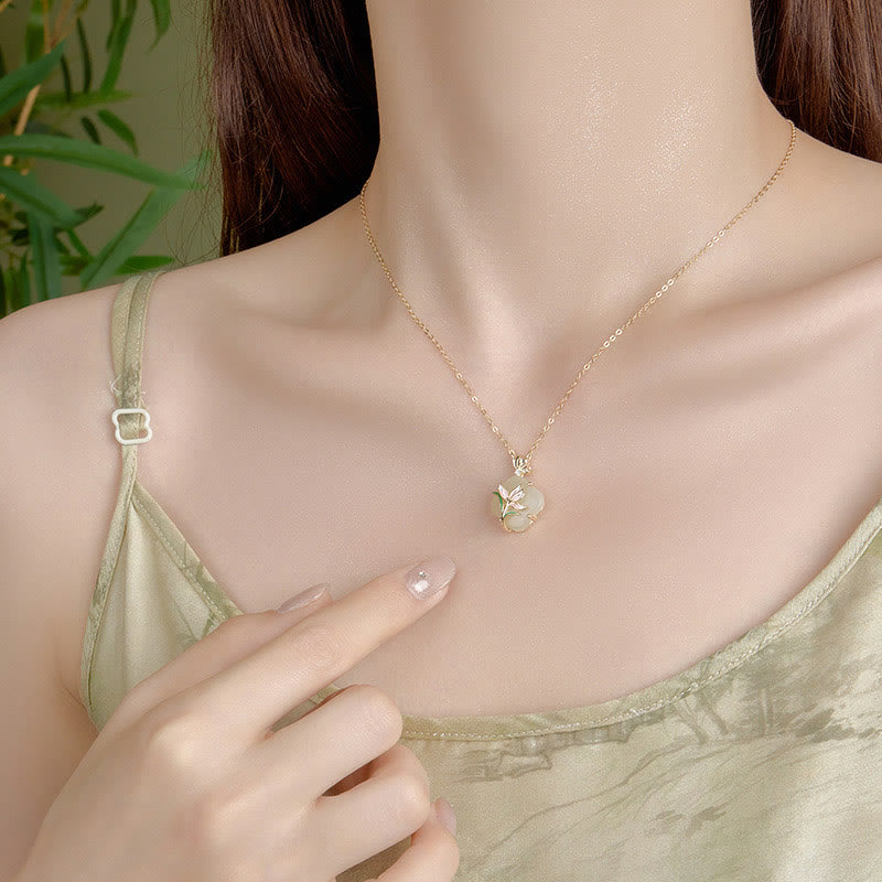 Buddha Stones 925スターリングシルバー マグノリアバタフライ 和田翡翠 四つ葉のクローバー 祝福 イヤリング ネックレス ペンダント