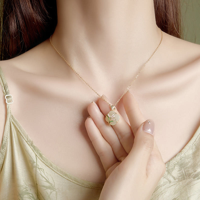 Buddha Stones 925スターリングシルバー マグノリアバタフライ 和田翡翠 四つ葉のクローバー 祝福 イヤリング ネックレス ペンダント - image 2