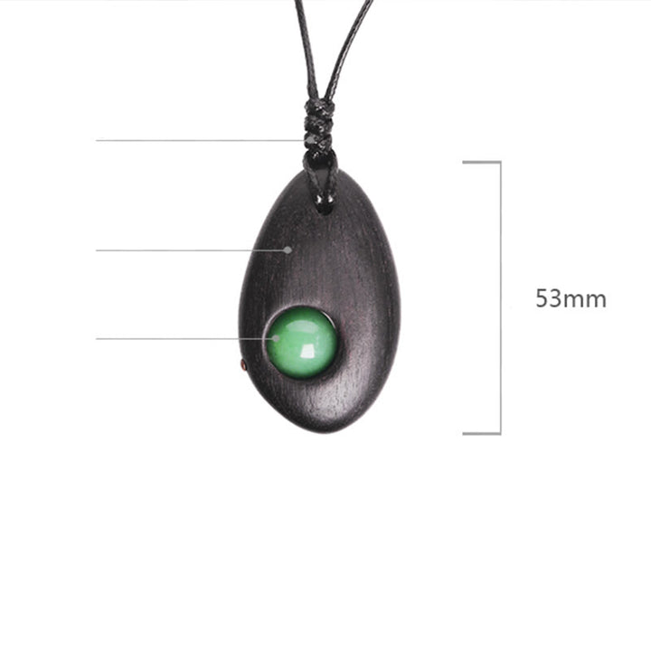 Buddha Stones、黒檀、グリーンアベンチュリン、平和の穏やかなネックレスペンダント