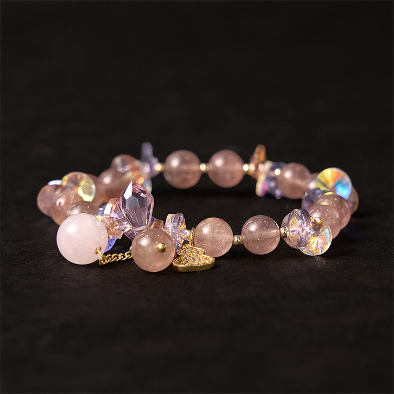 Buddha Stonesストロベリークォーツ クリスタル ひょうたん ポジティブブレスレット