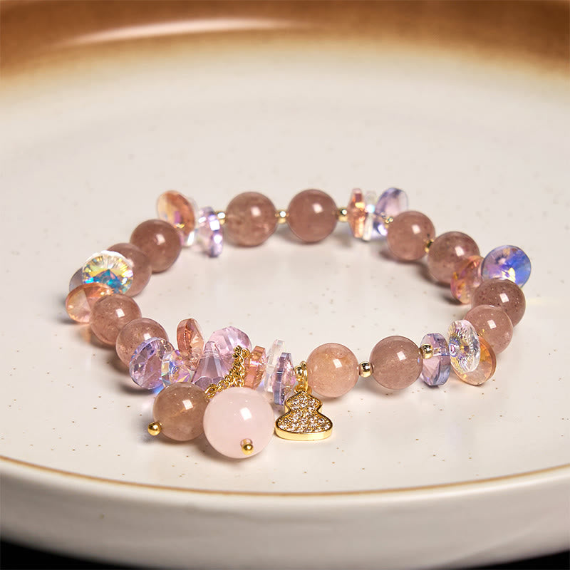 Buddha Stonesストロベリークォーツ クリスタル ひょうたん ポジティブブレスレット