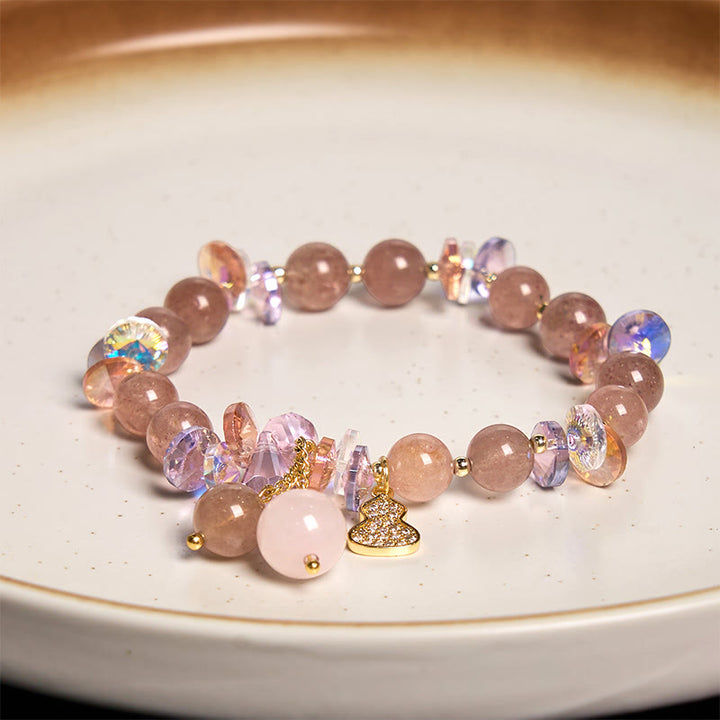 Buddha Stonesストロベリークォーツ クリスタル ひょうたん ポジティブブレスレット