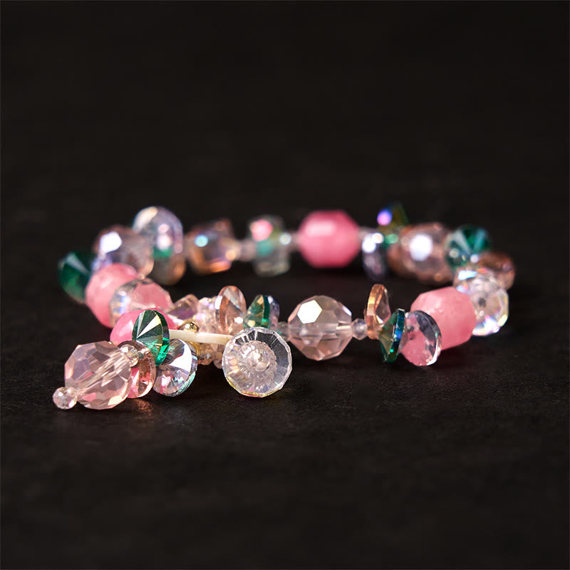 Buddha Stonesピンククリスタル グリーンクリスタル ホワイトクリスタル フラワー 温もりブレスレット