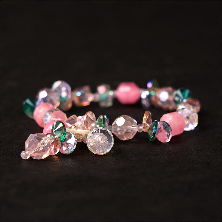 Buddha Stonesピンククリスタル グリーンクリスタル ホワイトクリスタル フラワー 温もりブレスレット