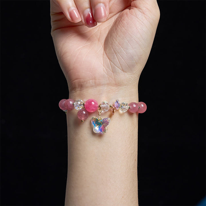 Buddha Stonesストロベリークォーツ ホワイトクリスタル ピンククリスタル バタフライラブブレスレット - image 12