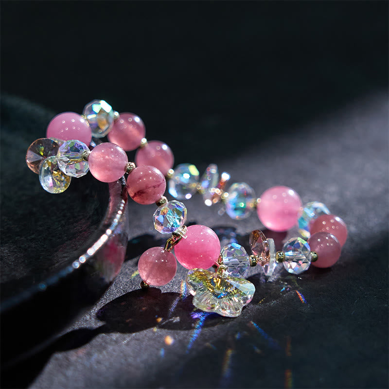 Buddha Stonesストロベリークォーツ ホワイトクリスタル ピンククリスタル バタフライラブブレスレット - image 3