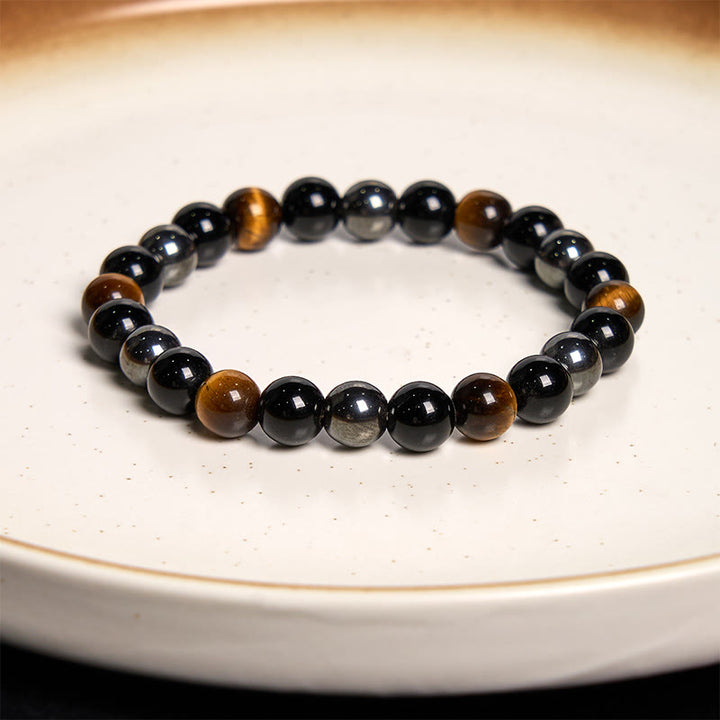Buddha Stones天然タイガーアイオブシディアンヘマタイトポジティブパワフルブレスレット